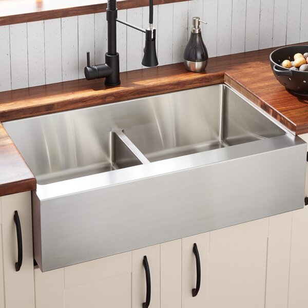 Signature Hardware 34 Sitka Double Bowl Stainless Steel Farmhouse Sink Perigold