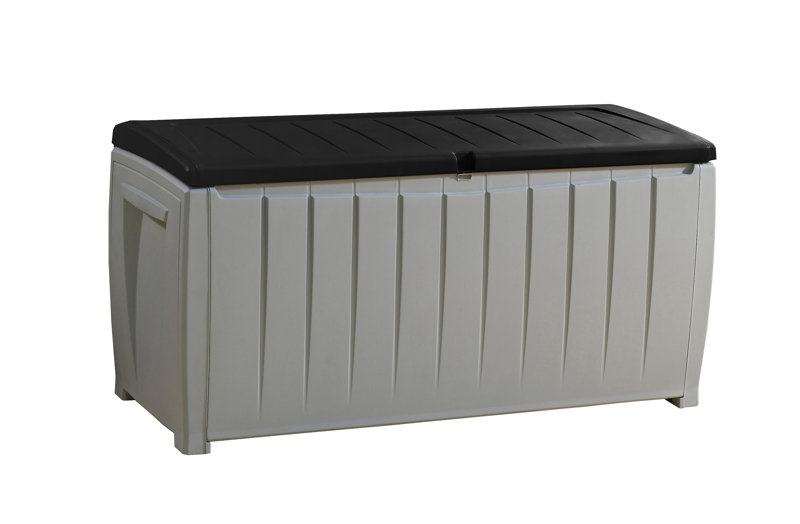 Keter Novel 90 Gallon Durable Resin Outdoor Storage and Organization Deck Box Ideal For Garden Patio Furniture and Supplies Color: Black/Gray