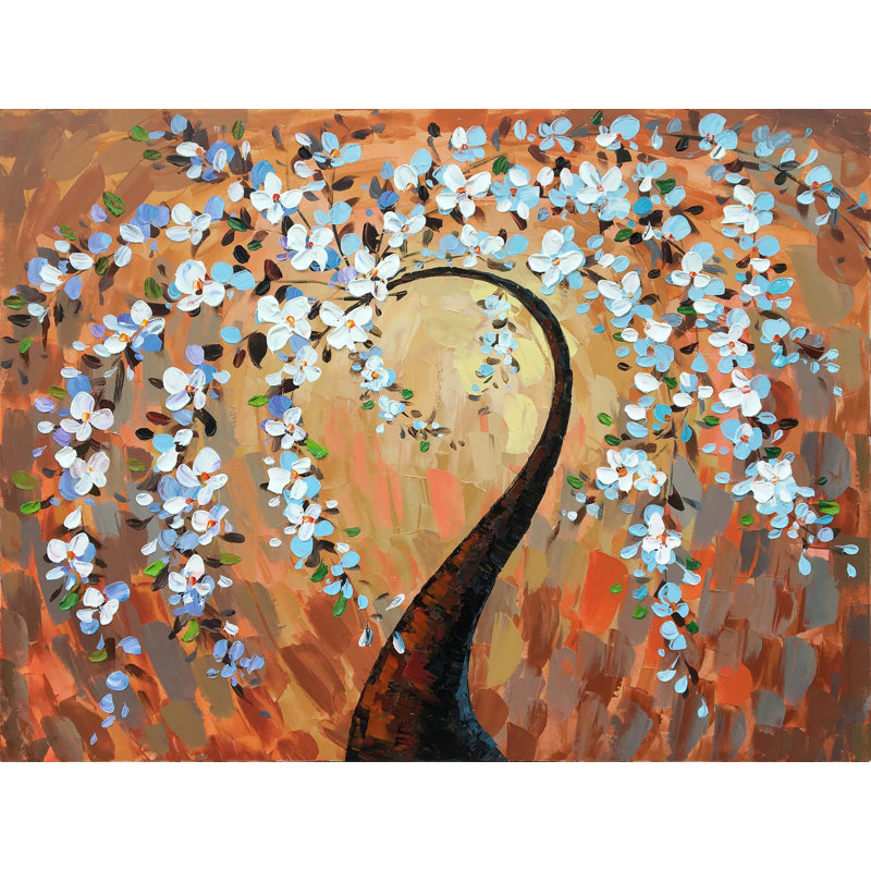 Winston Porter Orange Cherry Blossoms Oil Painting Print On