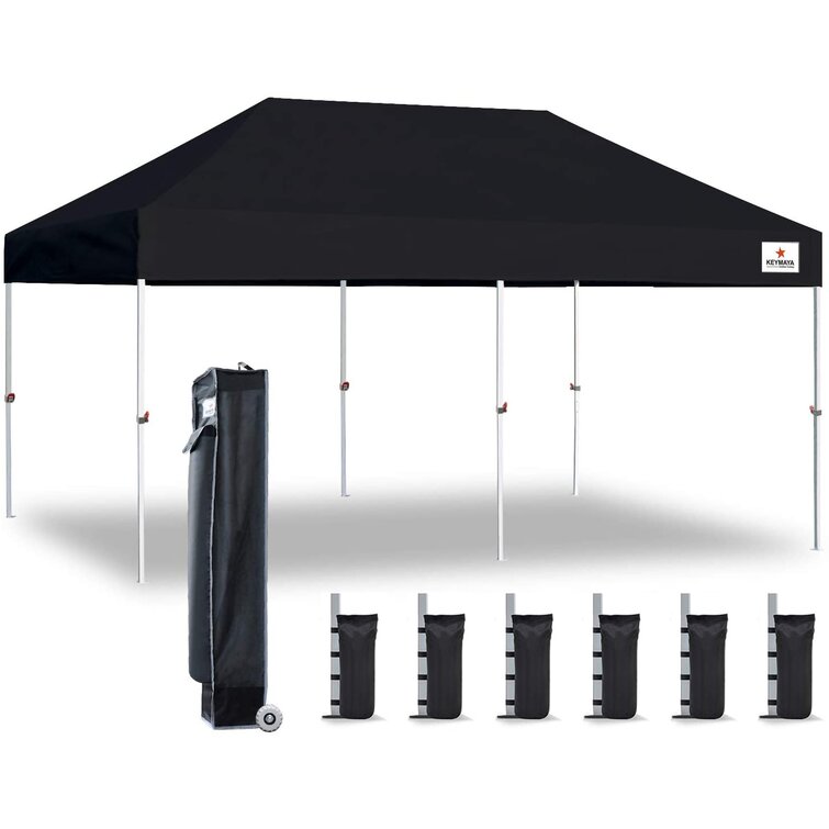 Black Eurmax 10'x20' Ez Pop Up Canopy Commercial Instant Canopies with Heavy Duty Roller Bag,Bonus 6 Sand Weights Bags 