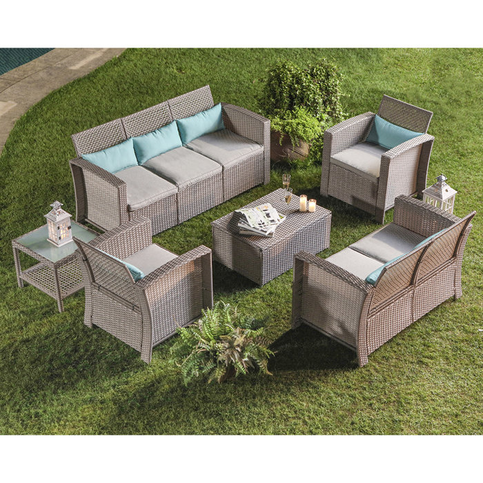 Highland Dunes 6 Piece Outdoor Furniture Taupe Wicker Conversation