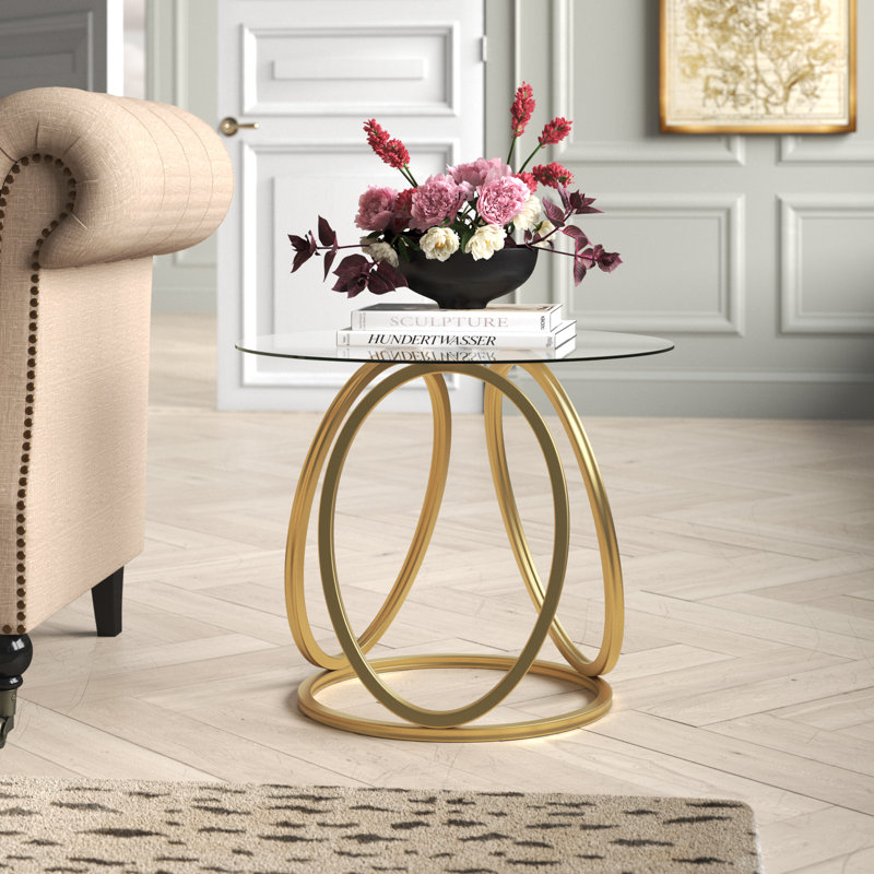 Paloalto Exilda Glass Frame End Table Table Base Color: Matte Gold