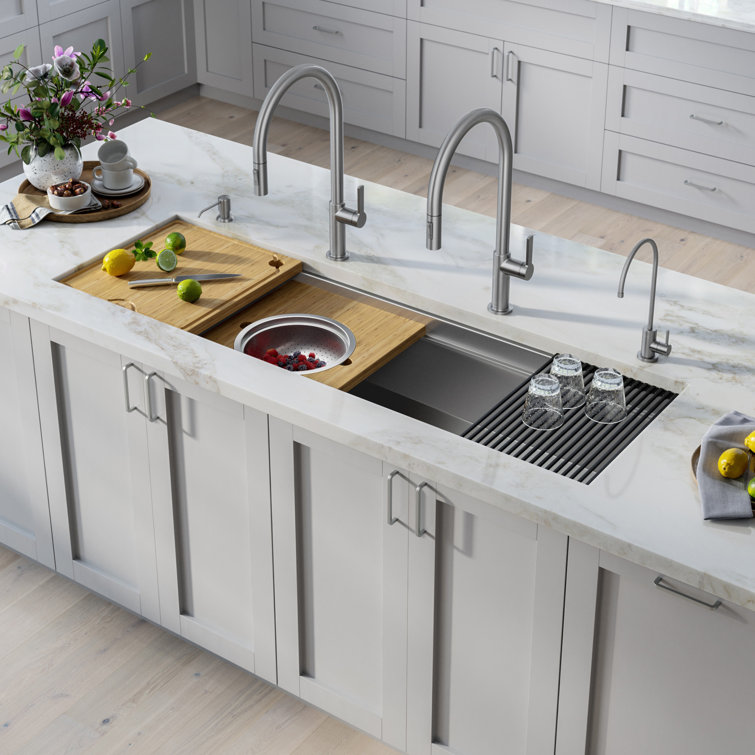 Kraus Kore 57 L X 19 W Undermount Kitchen Sink With Sink Grid And Drain Assembly Reviews Wayfair