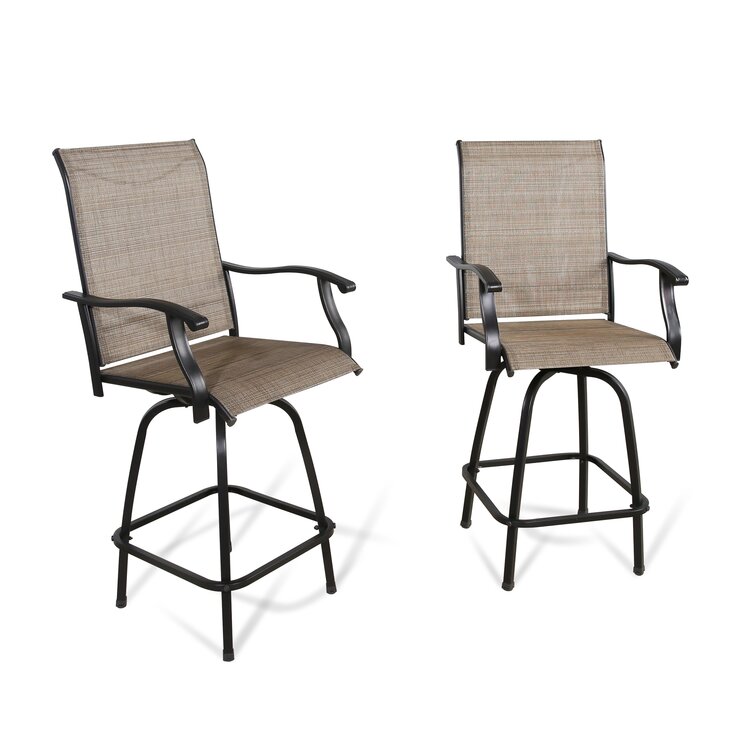 Patio Textilene Mesh Fabric Swivel Bar Stools Outdoor Bar Height Chairs with High Back and Armrest Set of 2