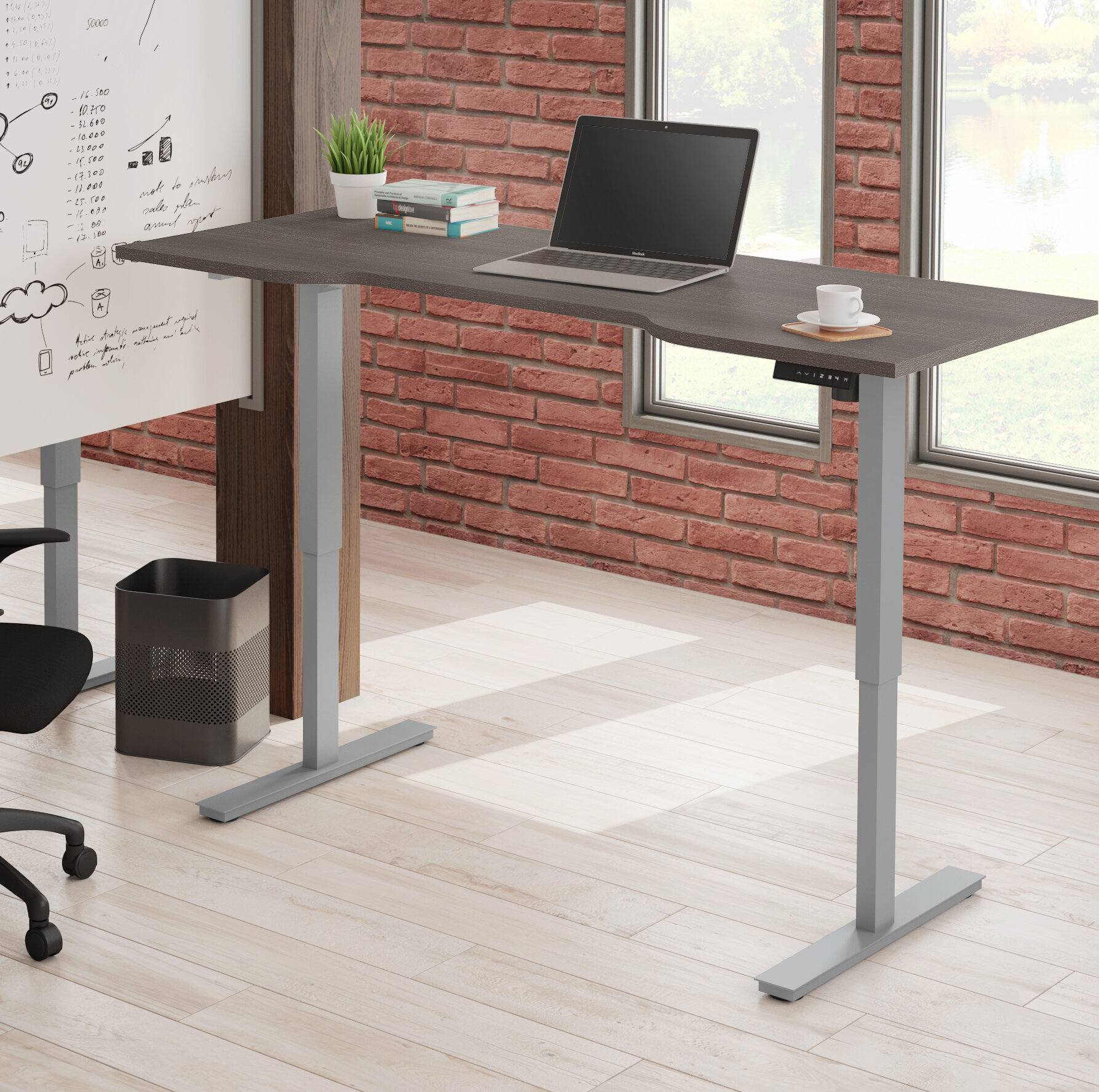 Symple Stuff Laney Curved Electric Height Adjustable Standing Desk