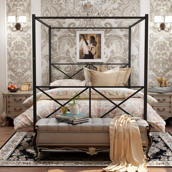 Trule Canopy Bed Frame Queen Size Black Metal 4 Poster Mattress Foundation Modern Post Corner With Headboard For Girls Adults Wayfair