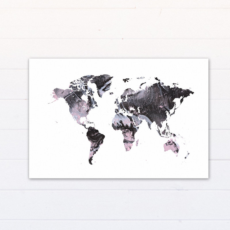 Bloomsbury Market Pink Black Marble World Map Acrylic Painting