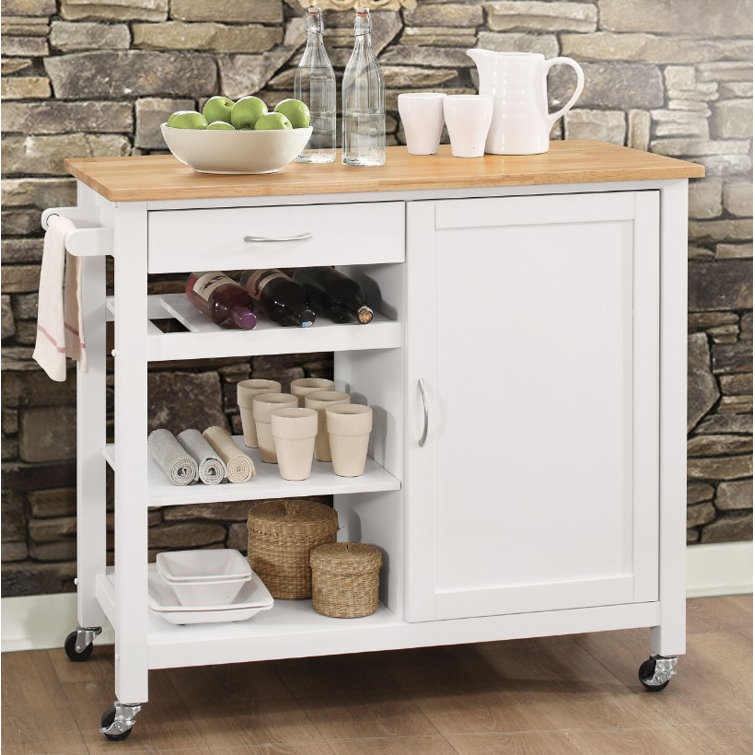 Charlton Home Rodrigo Kitchen Cart With Solid Wood Top Wayfair
