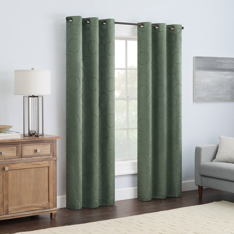 Eclipse Meridian Geometric 100% Blackout Thermaback Grommet Window Curtain Panel Size per Panel: 95" L x 42" W, Curtain Color: Sage