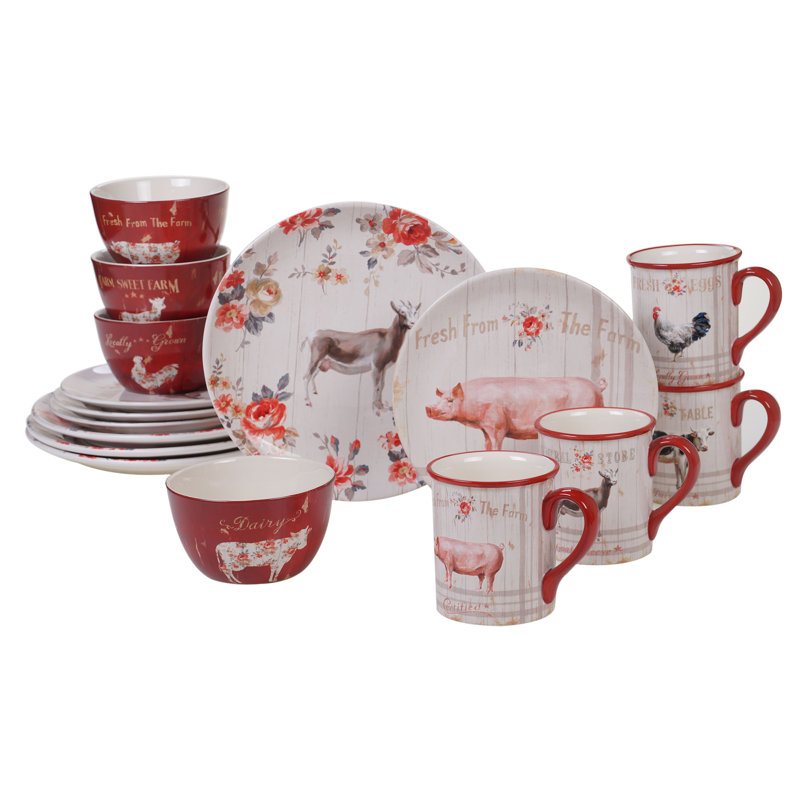 August Grove Salyers Farmhouse 16 Piece Dinnerware Set Service