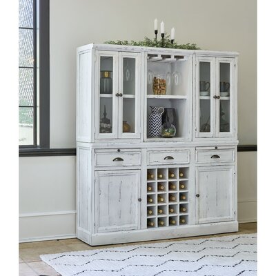 August Grove Ioanna 60" Wide 3 Drawer Pine Wood Dining Hutch