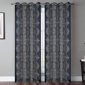 Bandhini Graphic Print and Text Sheer Grommet Curtain Panels (Set of 2)