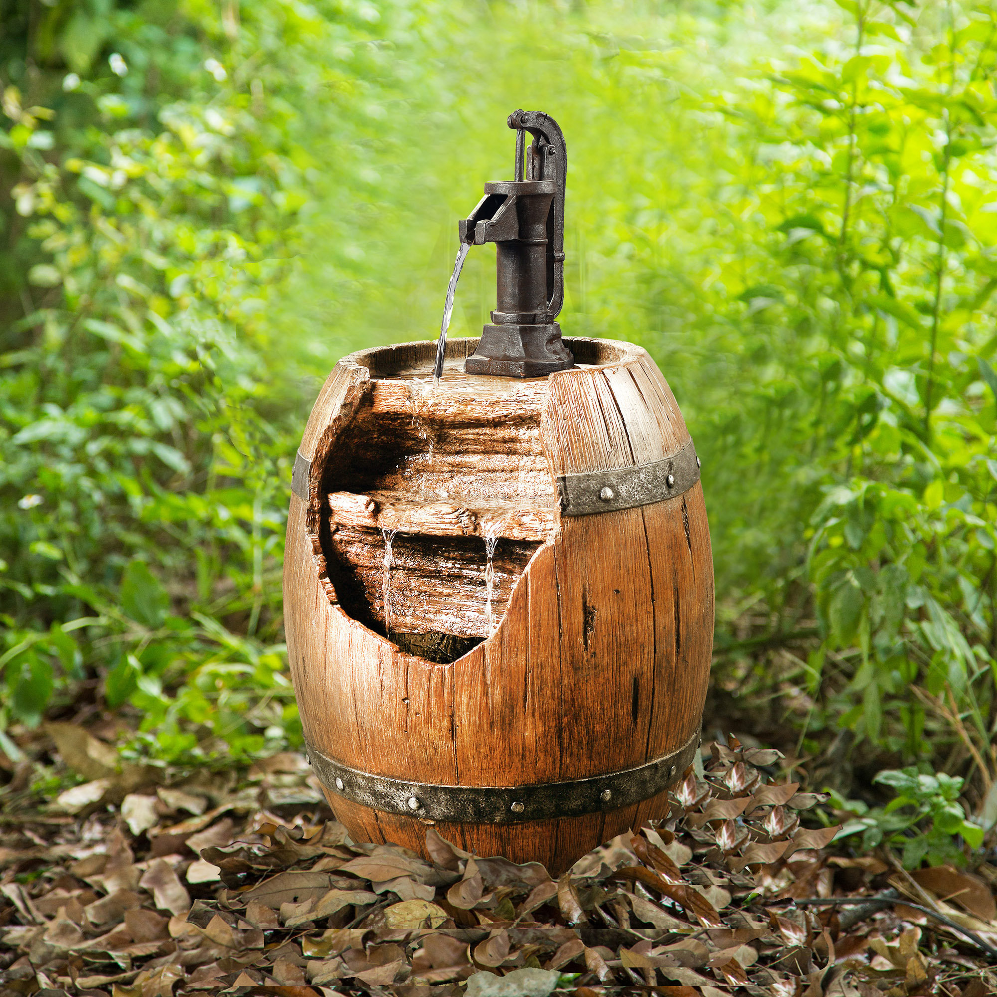 Millwood Pines Henriette Resin Outdoor Pump And Barrel Waterfall Fountain Reviews Wayfair