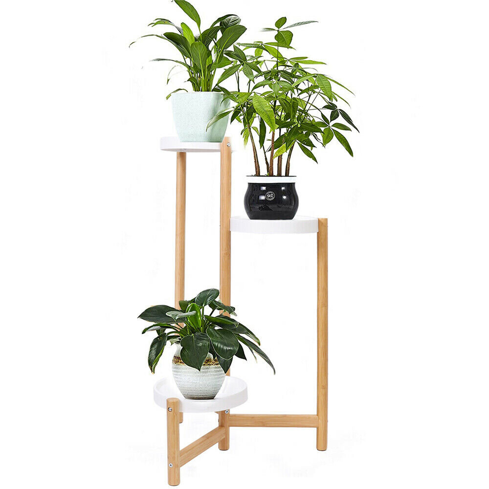 2 Tier Wood Plant Stand Indoor Corner Tall Flower Pot Display Shelf Metal  Frame