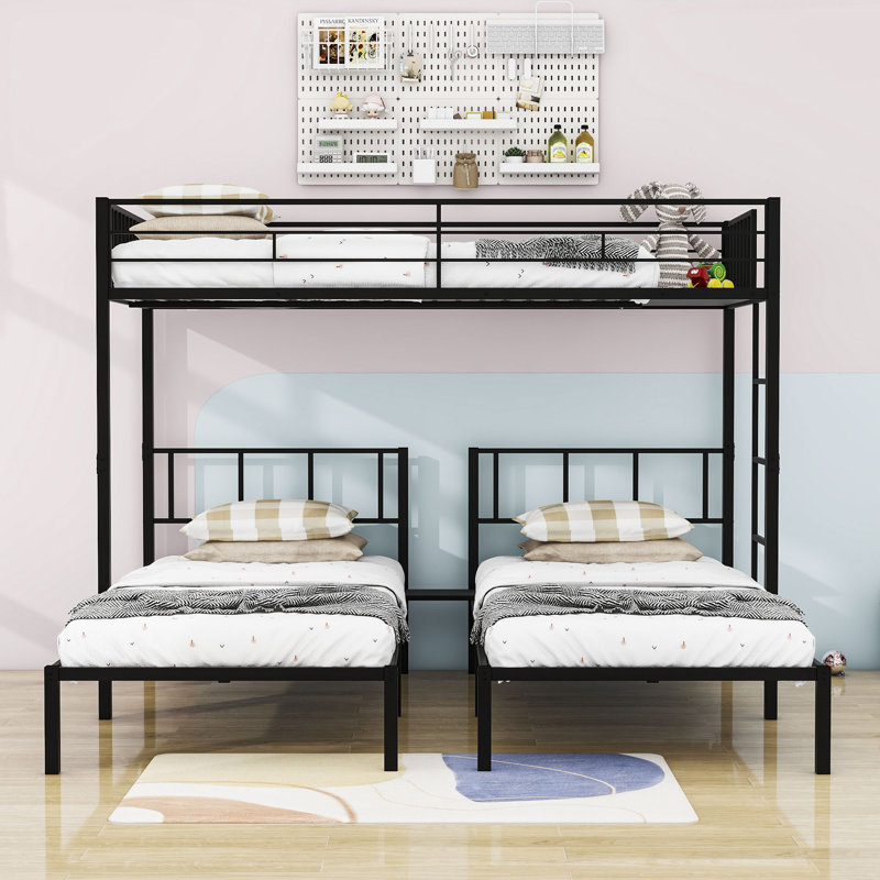 (incomplete box 2 of 2 only) Metal Triple Twin Bunk Bed Bed Frame Color: Black