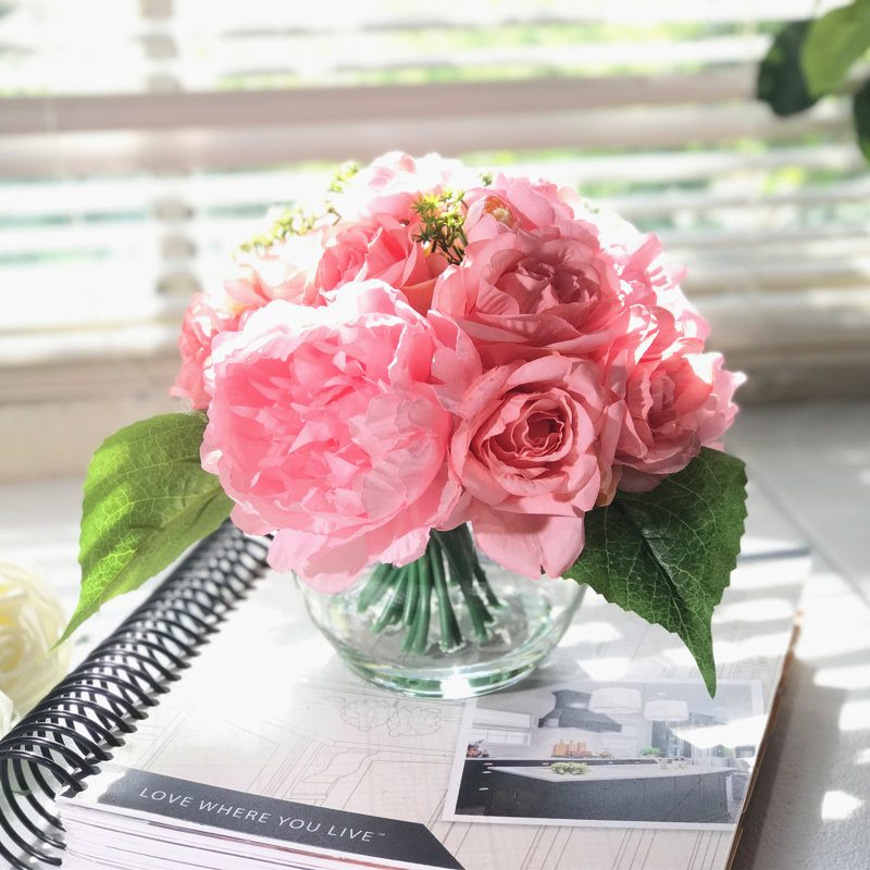 House Of Hampton Rose And Peony Mixed Floral Arrangement In Vase Reviews Wayfair House Of Hampton Rose And Peony Mixed Floral Arrangement In Vase Reviews Wayfair