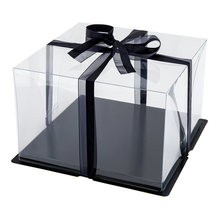 Restaurantware Boite A Gateaux Carree En Plastique Transparent Sweet Base Base Noire Ruban Noir 10 Po X 10 Po X 6 3 4 Po Boite De 10 Wayfair Ca