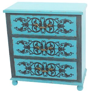 Painted Peacock Blue 3 Drawer Accent Chest