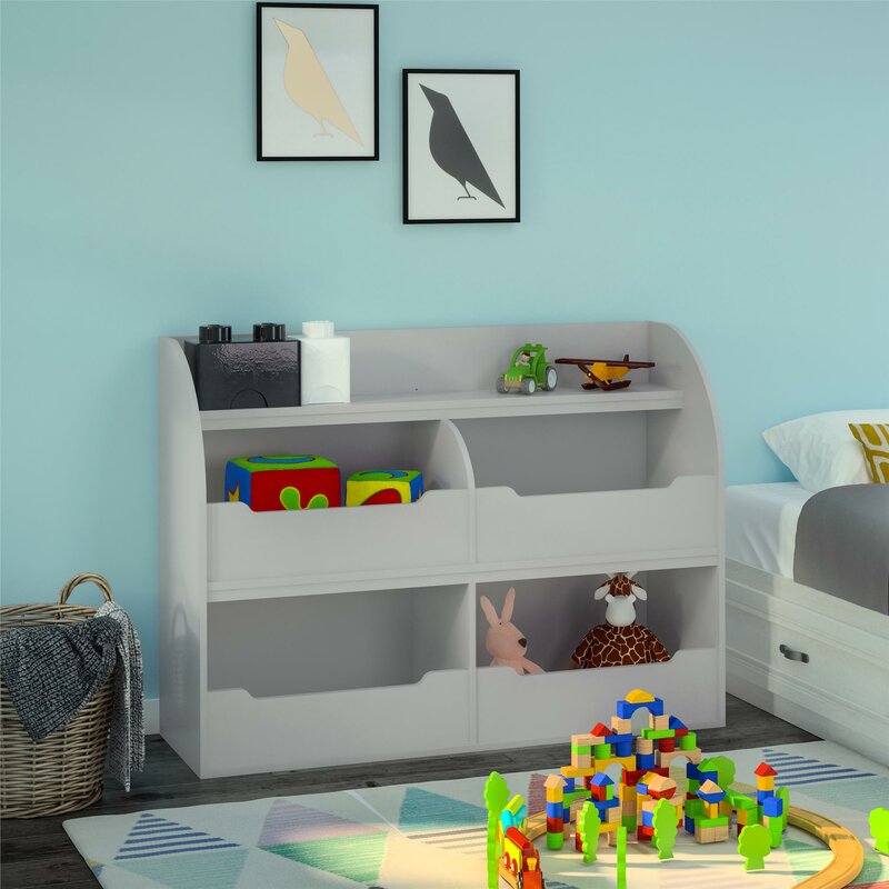 gray bookcase nursery