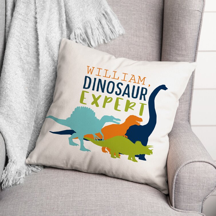 Personalised Dinosaur Cushion Embroidered Customised Blue Fleece Dino Pillow Children's name cushion