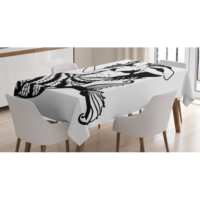 Ambesonne Underwater Tablecloth Mermaid Mythological Young Girl With Fish Tail Monochrome Classic Style Art Rectangular Table Cover For Dining Room