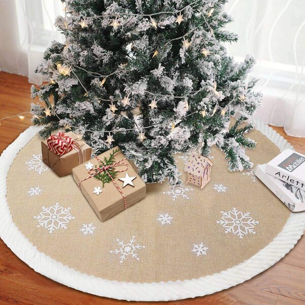 Christmas Tree Skirt with Reindeer Pattern 36 Faux Fur Tree Skirt Grey Super Soft Tree Skirt with Deer and Snowflake Pattern for Ornaments Home Party Christmas Decorations