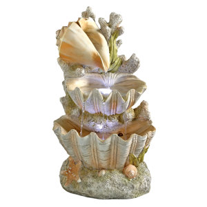 Resin Ocean's Bounty Cascading Shell Garden Fountain with LED Light