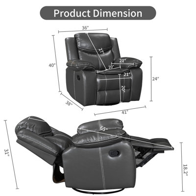 Crovetti PU Leather Recliner Chair with Rocking and Swivel Living Room Chair Home Theater Seat
