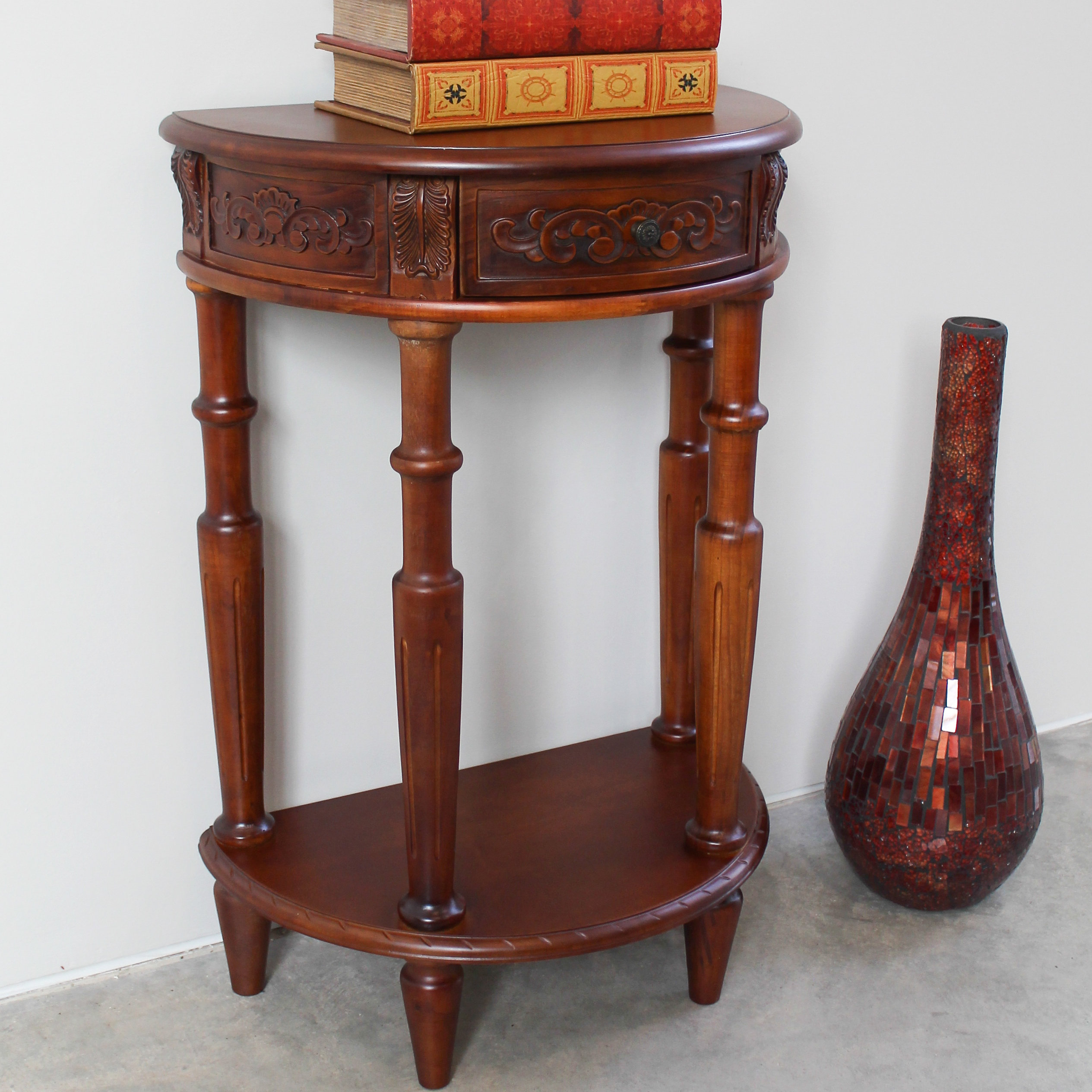 International Caravan Carved Wood Furniture 30'' Tall Solid Wood End