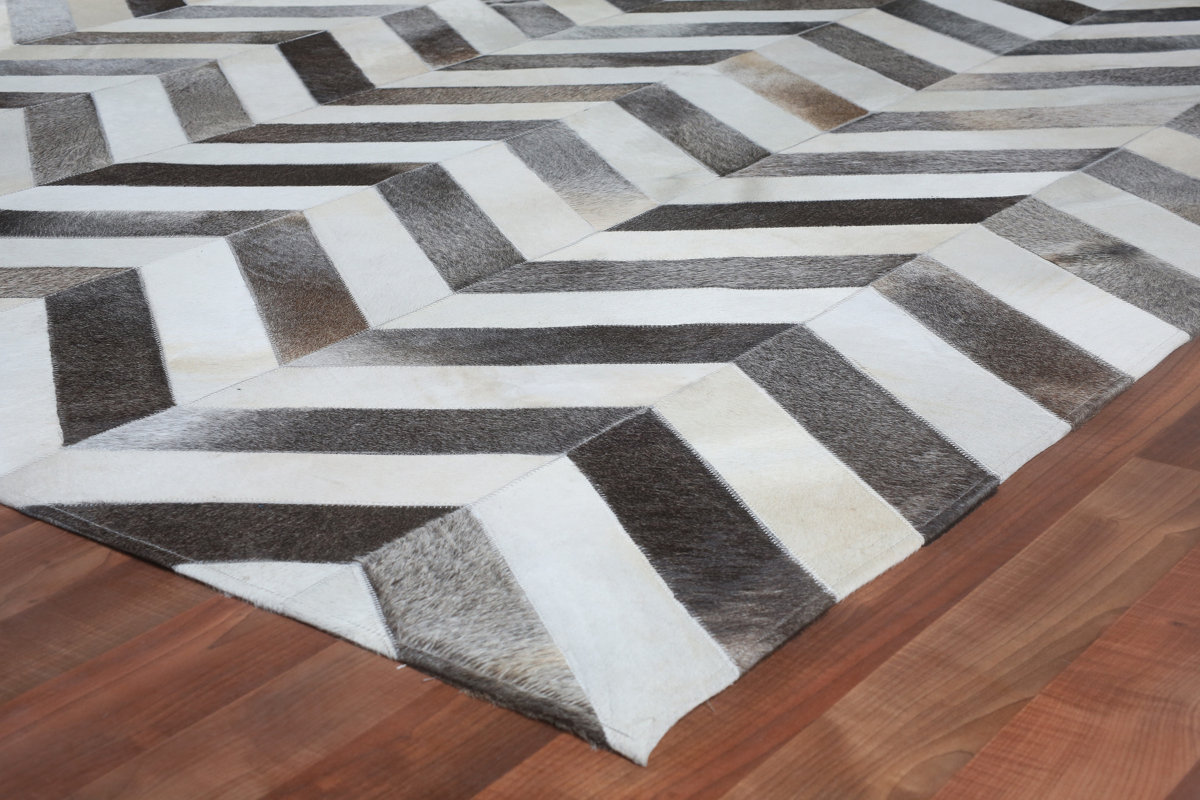 Natural Hide Hand Woven Cowhide White/Gray Area Rug ...