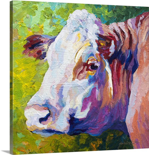 Canvas On Demand White Face Cow By Marion Rose Painting Print On