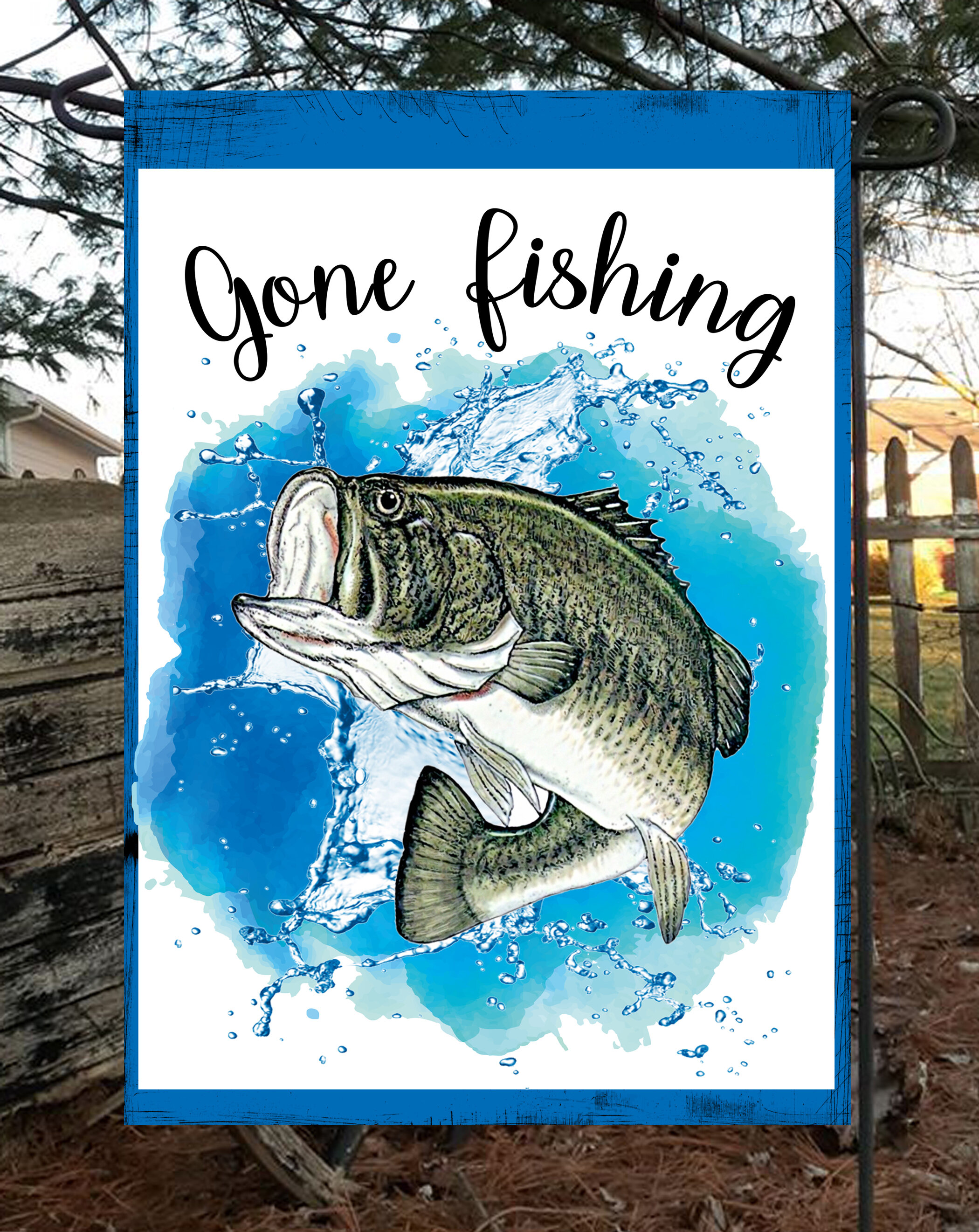 Gone Fishing Garden Flag By Flags Galore Top quality *Double Sided