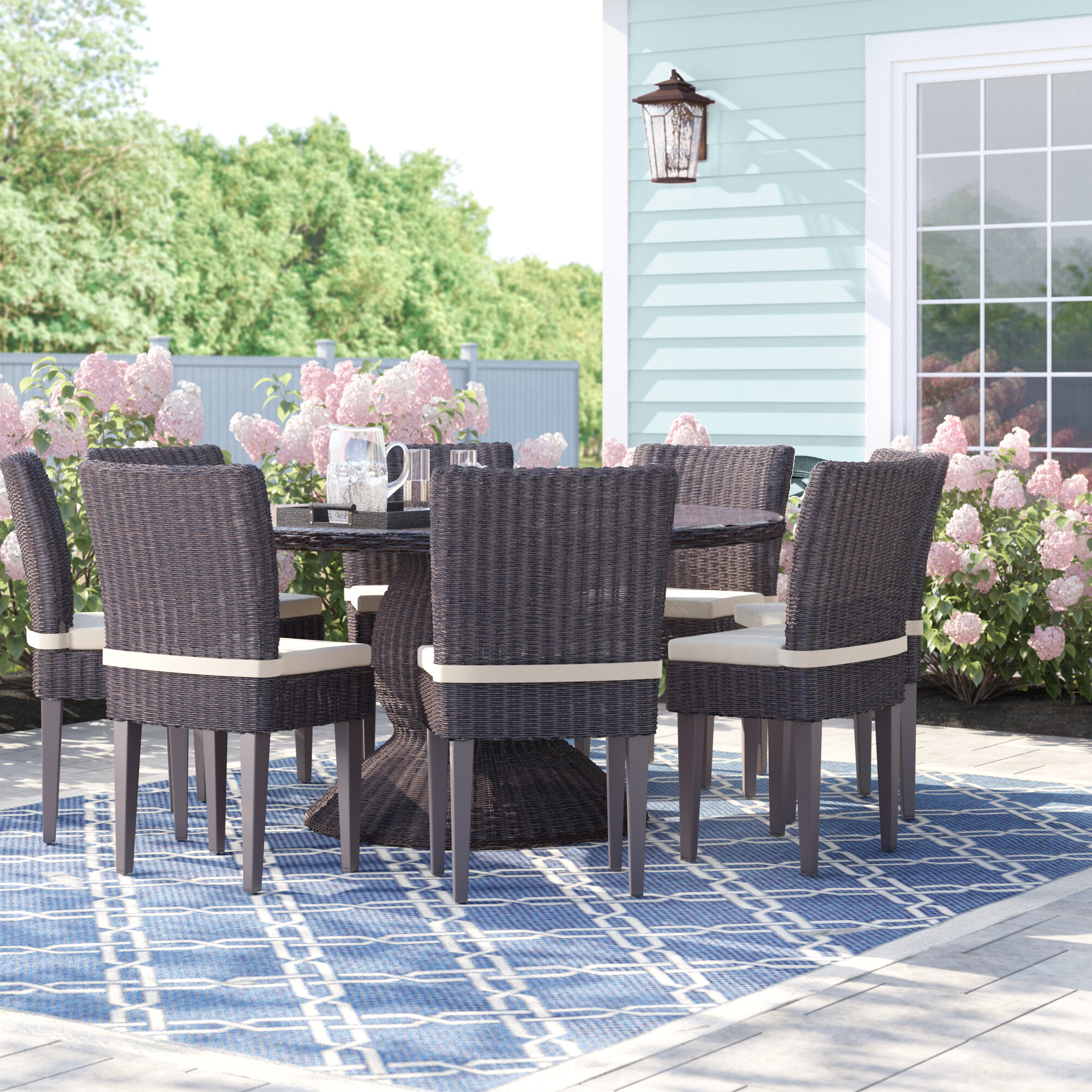 round 9 piece outdoor dining set