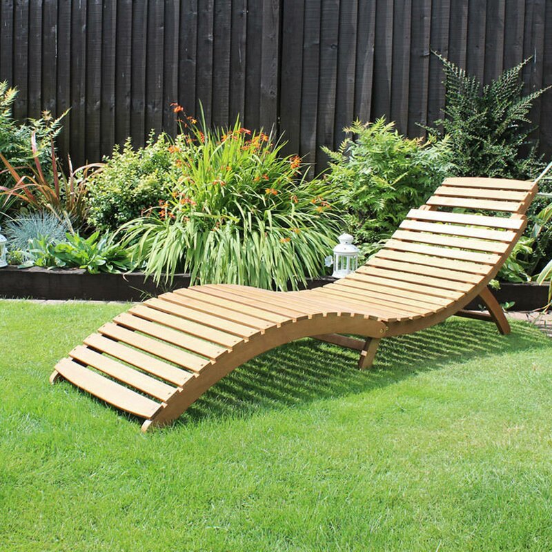 Sol 72 Outdoor Hutchins Folding Curved Wooden Reclining Sun Lounger ...