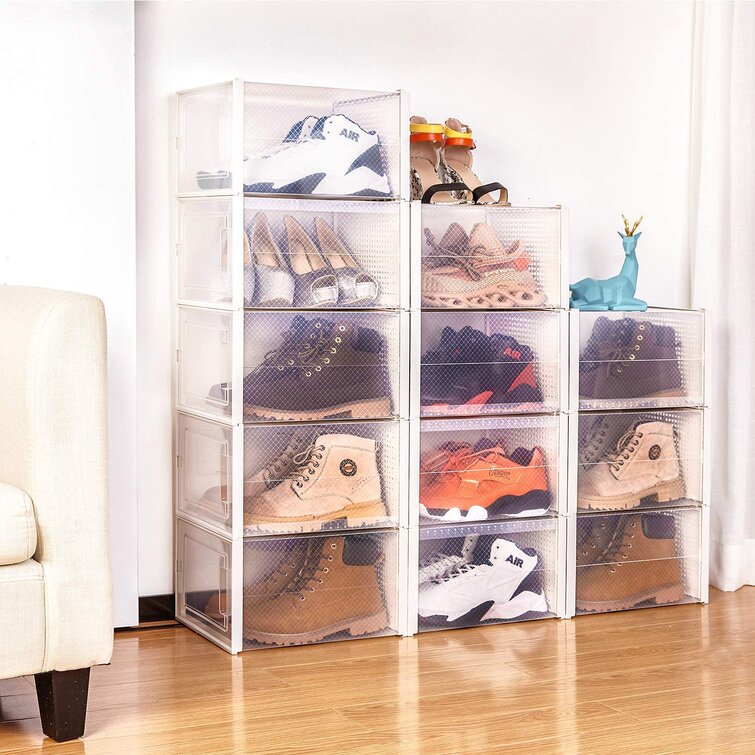 Transparent Sliding Stackable Sneaker Display Storage Shoe Box Container Clear