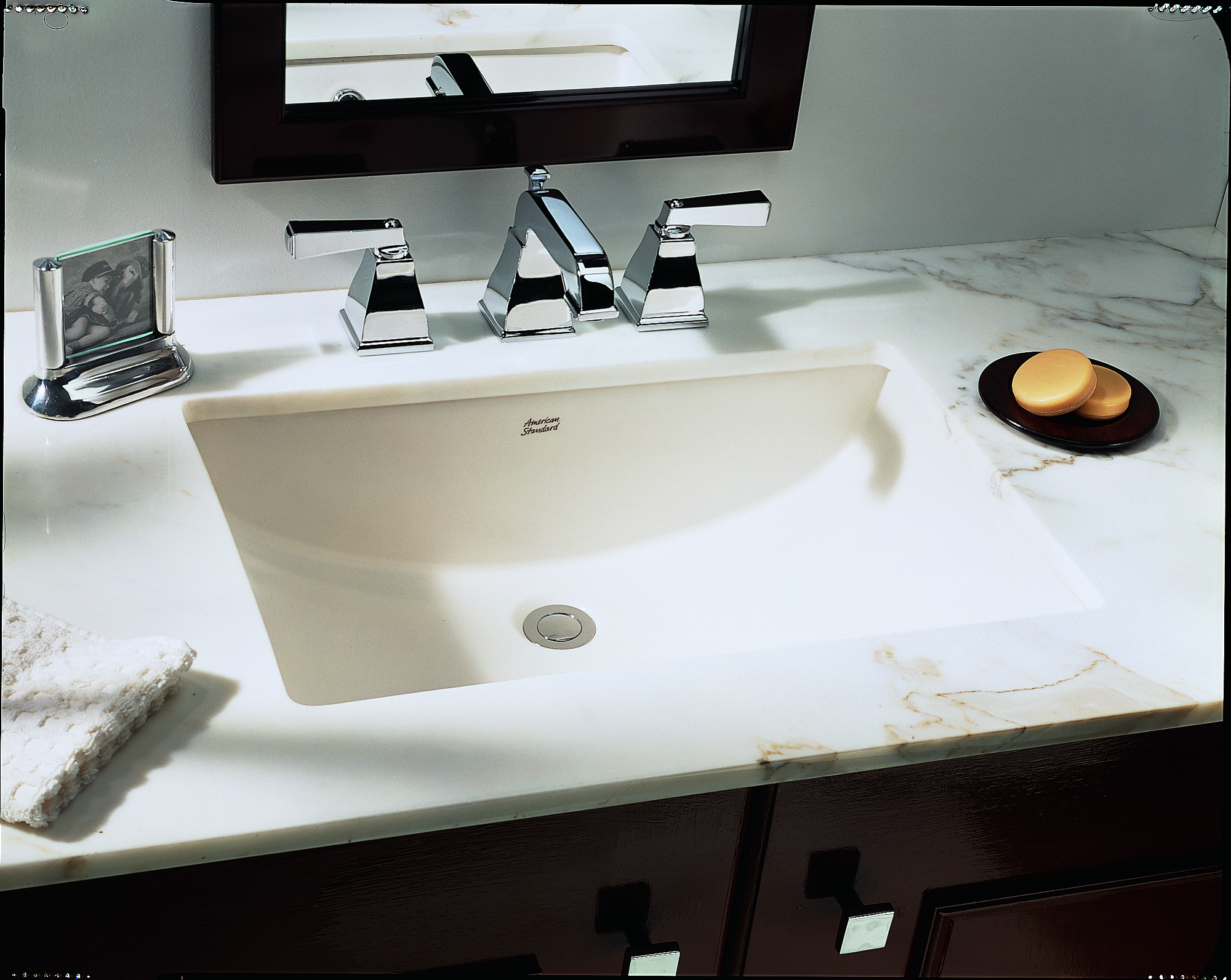 undermount sink on wood slab bathroom