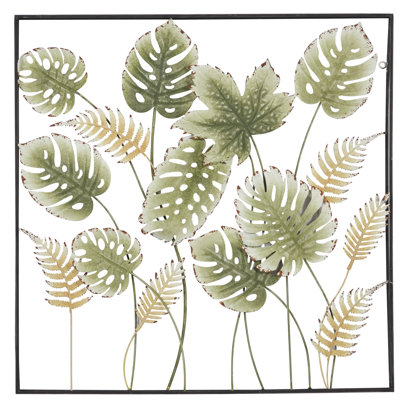 Metal Tall Cut-Out Leaf Green Wall Decor with Intricate Laser Cut Designs