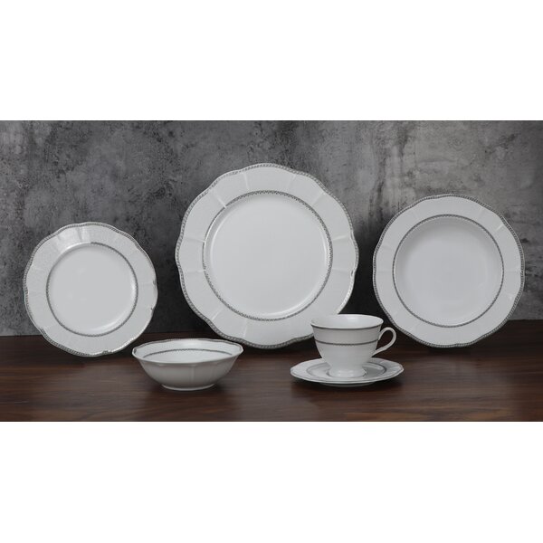 Gold Lorren Home Trends LH434 24 Piece Wavy Porcelain Tova Collection Dinnerware Set 