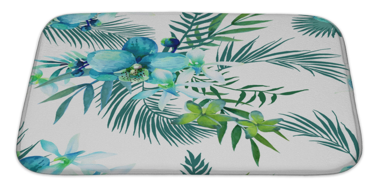 Latitude Run Allibert Tropical Flowers And Palm Leaves Bath Rug Wayfair Ca