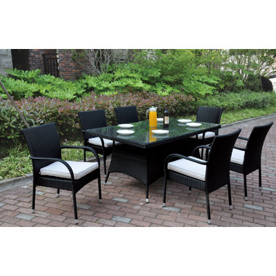7 Piece Dining Set with Cushions JB Patio Color: Black