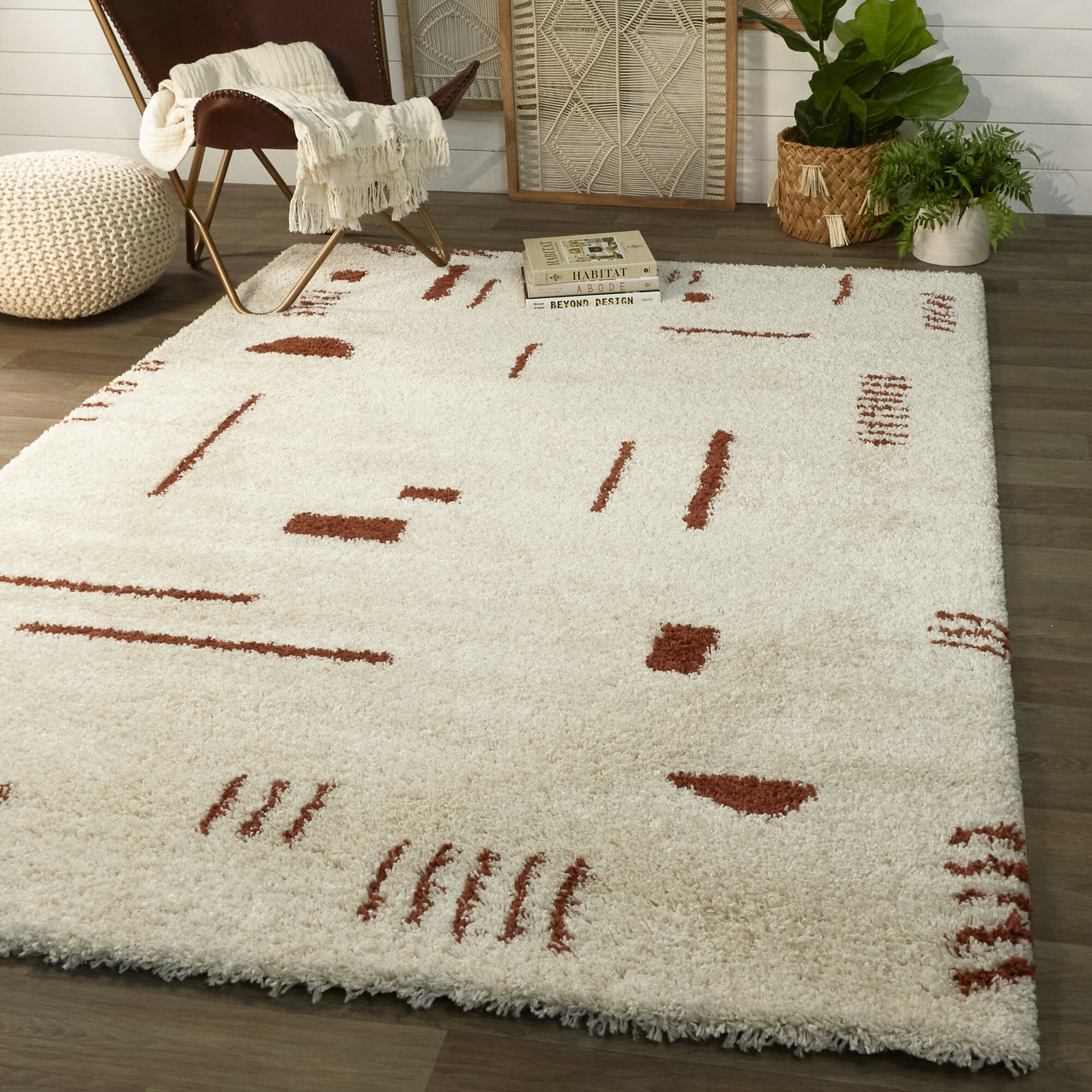 Geometric Shag Burnt Orange Ivory Rug Reviews Allmodern