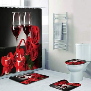 Valentine's Day Red Roses Candles and Wine Shower Curtain Set Bathroom Decor 72" 