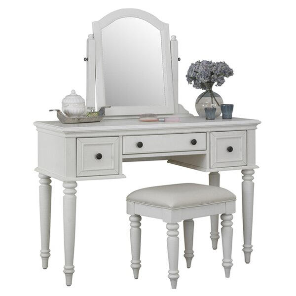desk with mirror attached