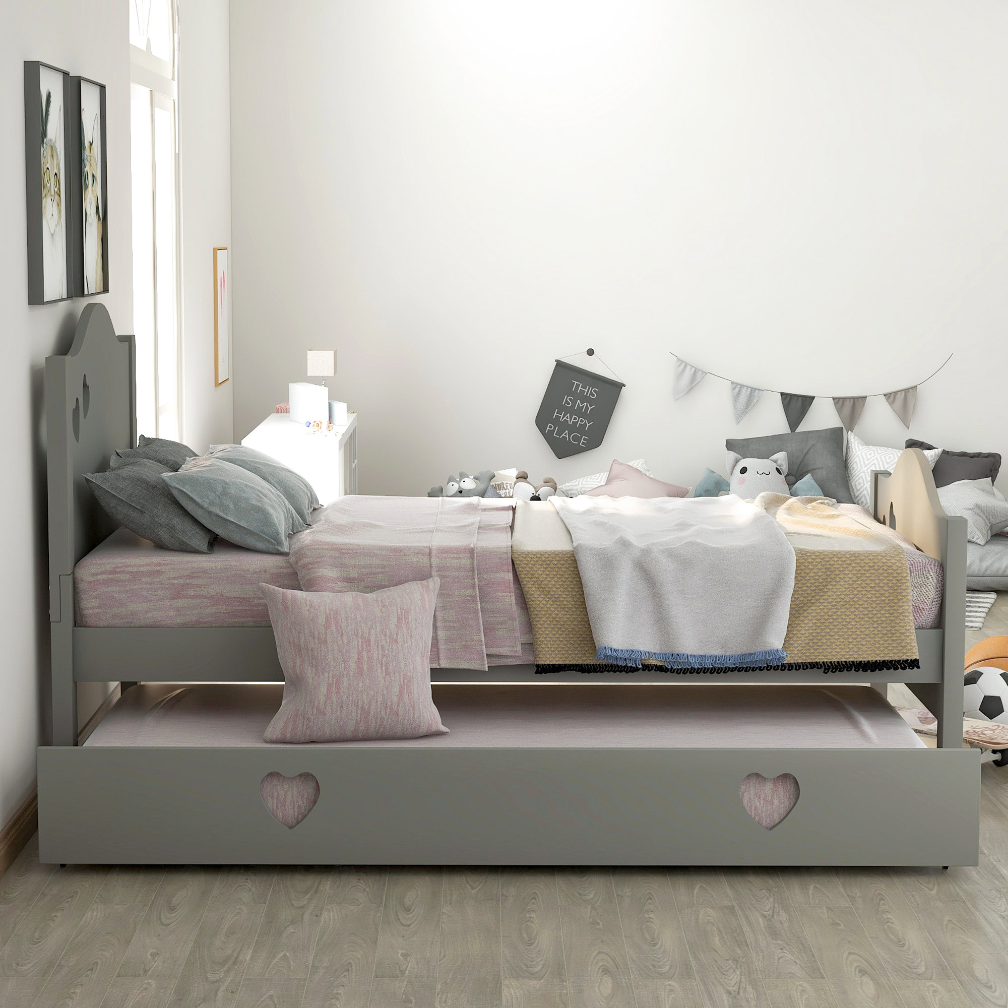 Harriet Bee Twin Size Daybed With Trundle, Solid Wood Twin Bed For - Harriet Bee Twin Size Daybed With Trundle, Solid Wood Twin Bed For