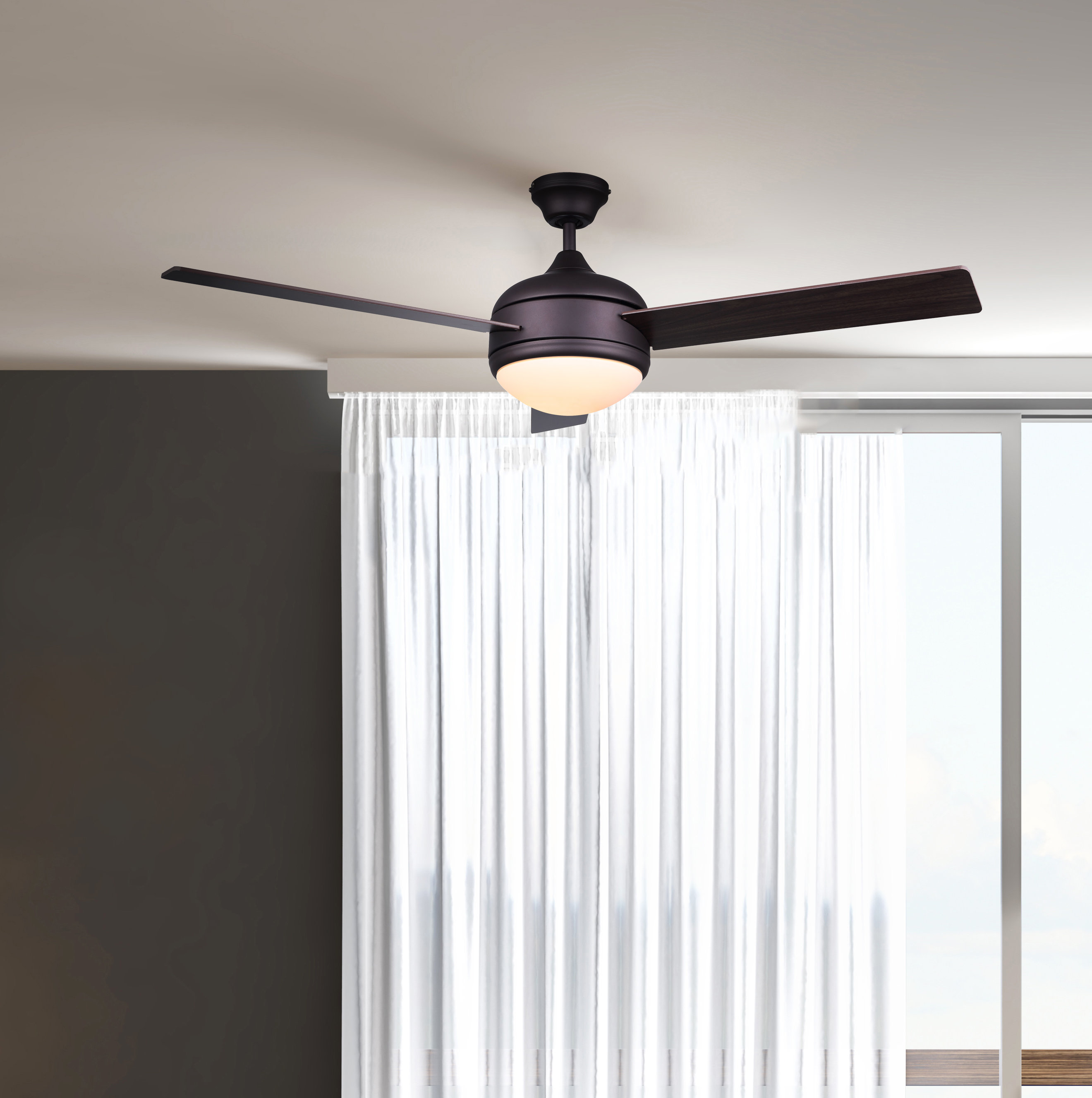 48" 5 Blades Ceiling Fan with Light Kit Downrod Copper Reversible Remote Control 