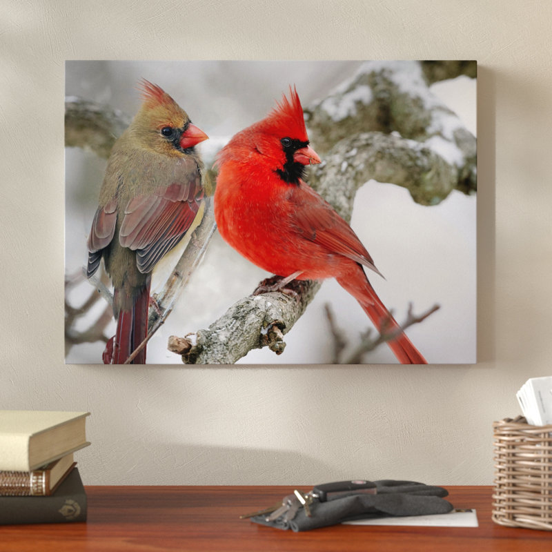 Millwood Pines Cardinal Couple In Snow Acrylic Painting Print On