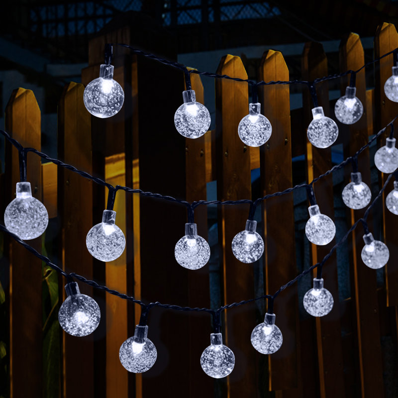 Cottone 256'' Outdoor Solar Powered Lights Decorations 30-Bulb Globe Integrated LED String Lights Bulb Color: White