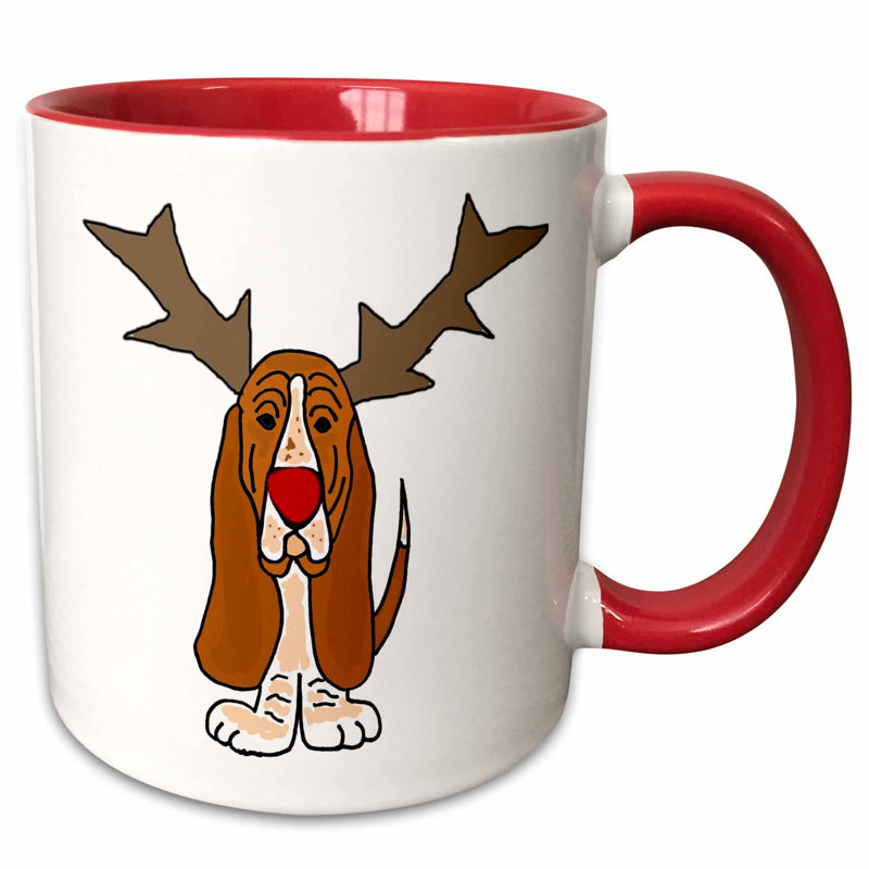 The Holiday Aisle Ofarrell Funny Christmas Basset Hound Dog As Reindeer Coffee Mug Wayfair 696 basset hound cartoons on gograph. wayfair