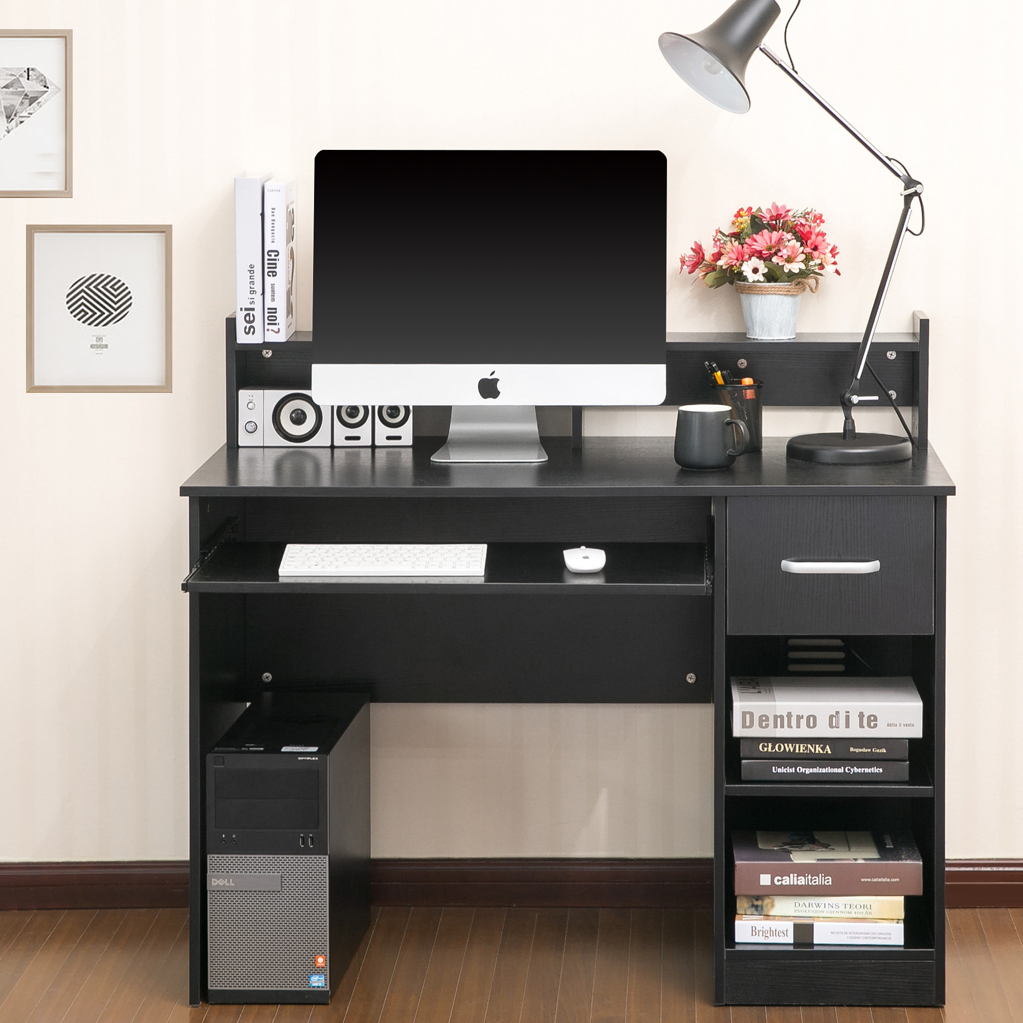 Black SEI Furniture Space Saving Corner Computer Slide Out Keyboard Tray Desk Black SEI Furniture Space Saving Corner Computer Slide Out Keyboard Tray Desk