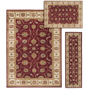 Basham 3 Piece Red/Beige Rug Set